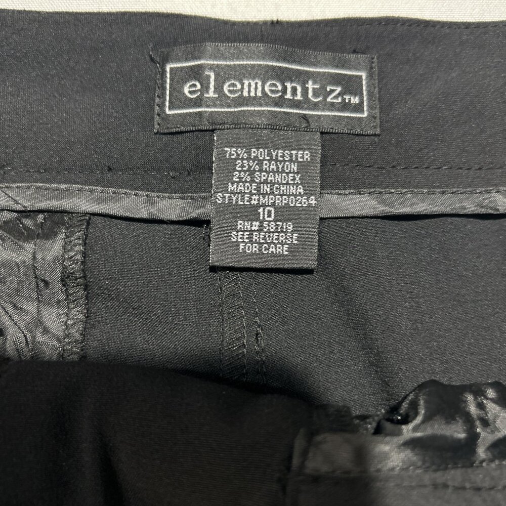 New ELEMENTZ Women's Solid Black Stretch WIDE LEG Dress Pants 10 Zipper - Picture 5 of 8